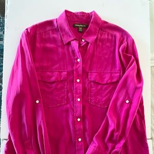 Tommy Bahama Women’s 100% Silk Fuschia Pink Long Sleeve Button Down Shirt Large